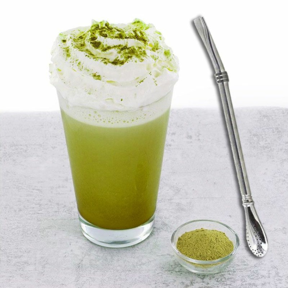 Préparation douceur de matcha bio + paille inox avec filtre