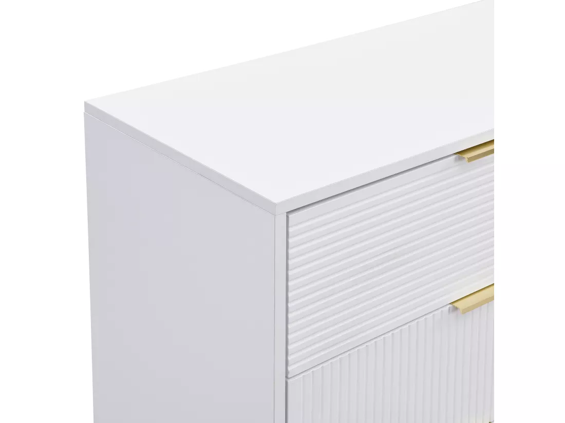 Buffet avec 2 portes et 3 tiroirs - 120 x 38 x 80.5 cm - Poignées et pieds dorés - MDF - Blanc et or