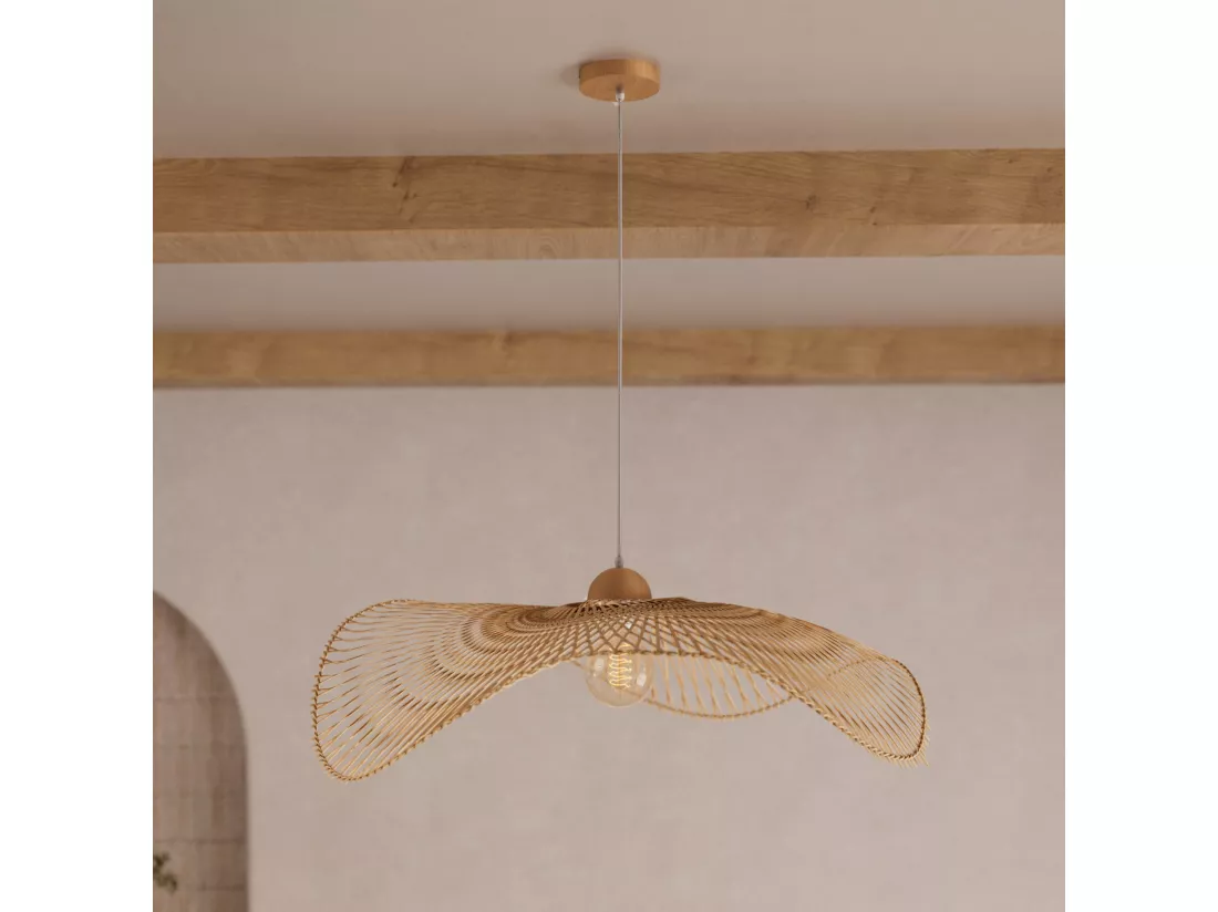 Suspension D75 cm en bambou avec fil blanc - Jipi