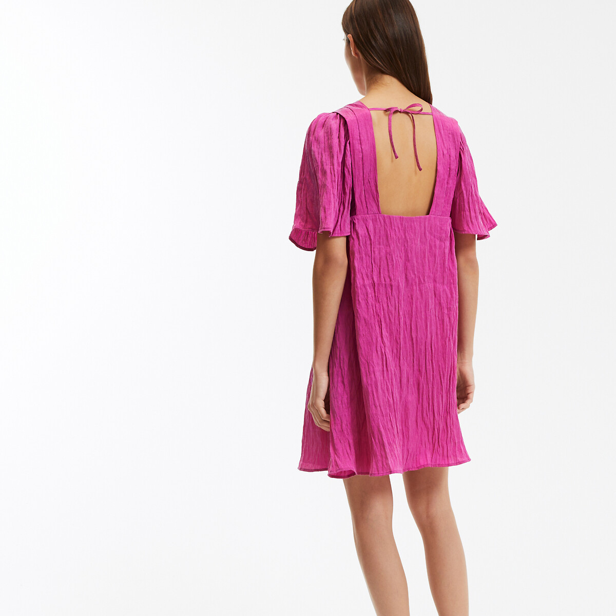 COLEÇÃO LA REDOUTE<br>Vestido curto evasê com mangas curtas em formato de borboleta