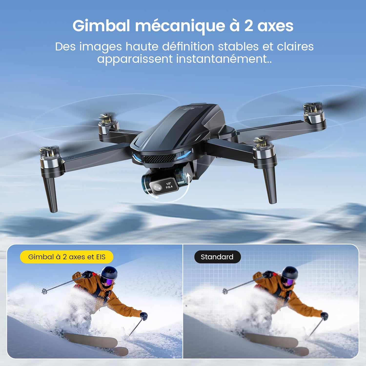 DEERC D65 Drone EIS 4K, Caméra avec Cardan à 2 Axes,