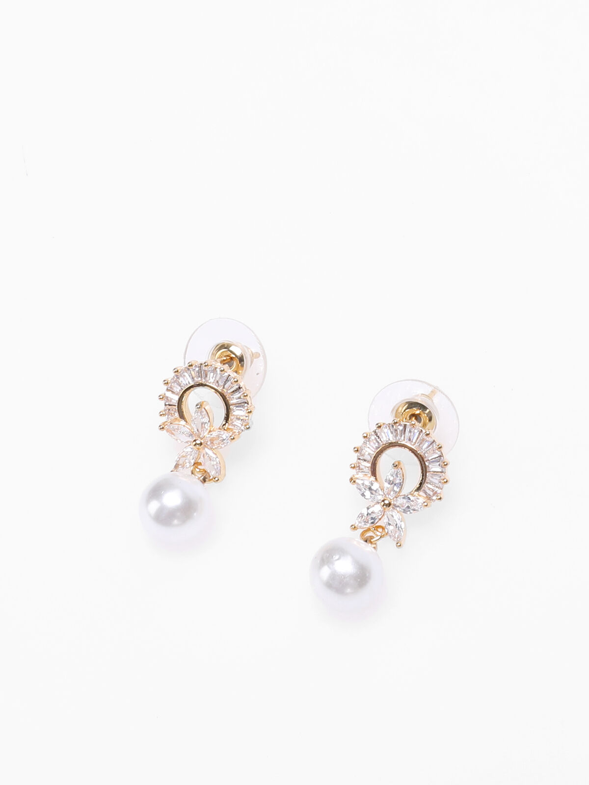 Boucles d'oreilles pendantes à perles et strass- Doré