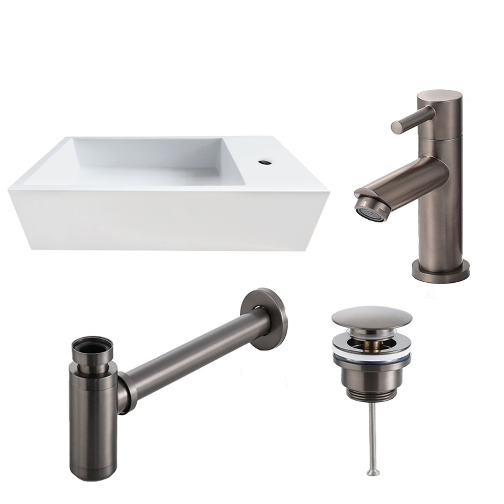 Saniclear fonteinset Alaska rechts met verouderd ijzeren kraan - gunmetal