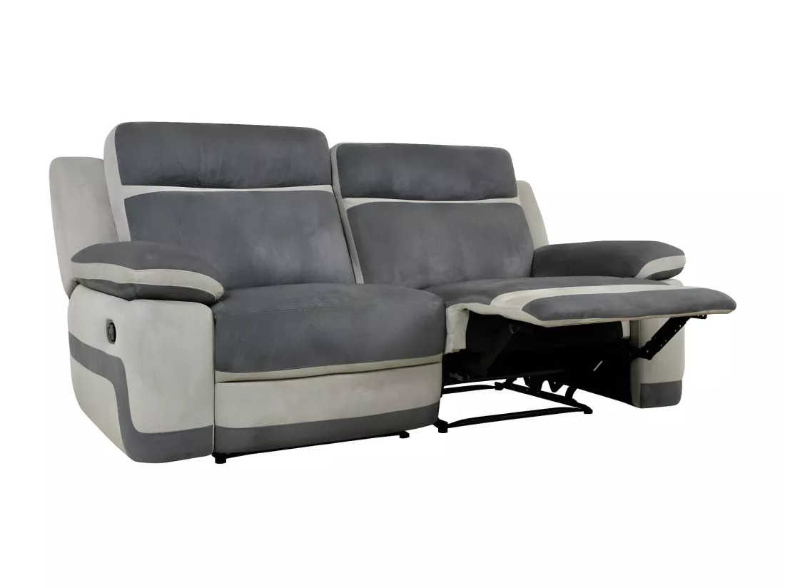 Canapé 3 places et un fauteuil relax en microfibre anthracite et bandes gris clair TALCA