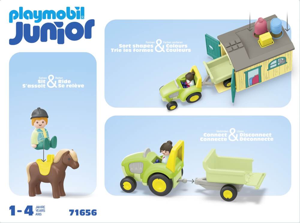 PLAYMOBIL 71656 1.2.3: Bauernhof-Abenteuer mit Traktor, Anhänger und tierischen Freunden