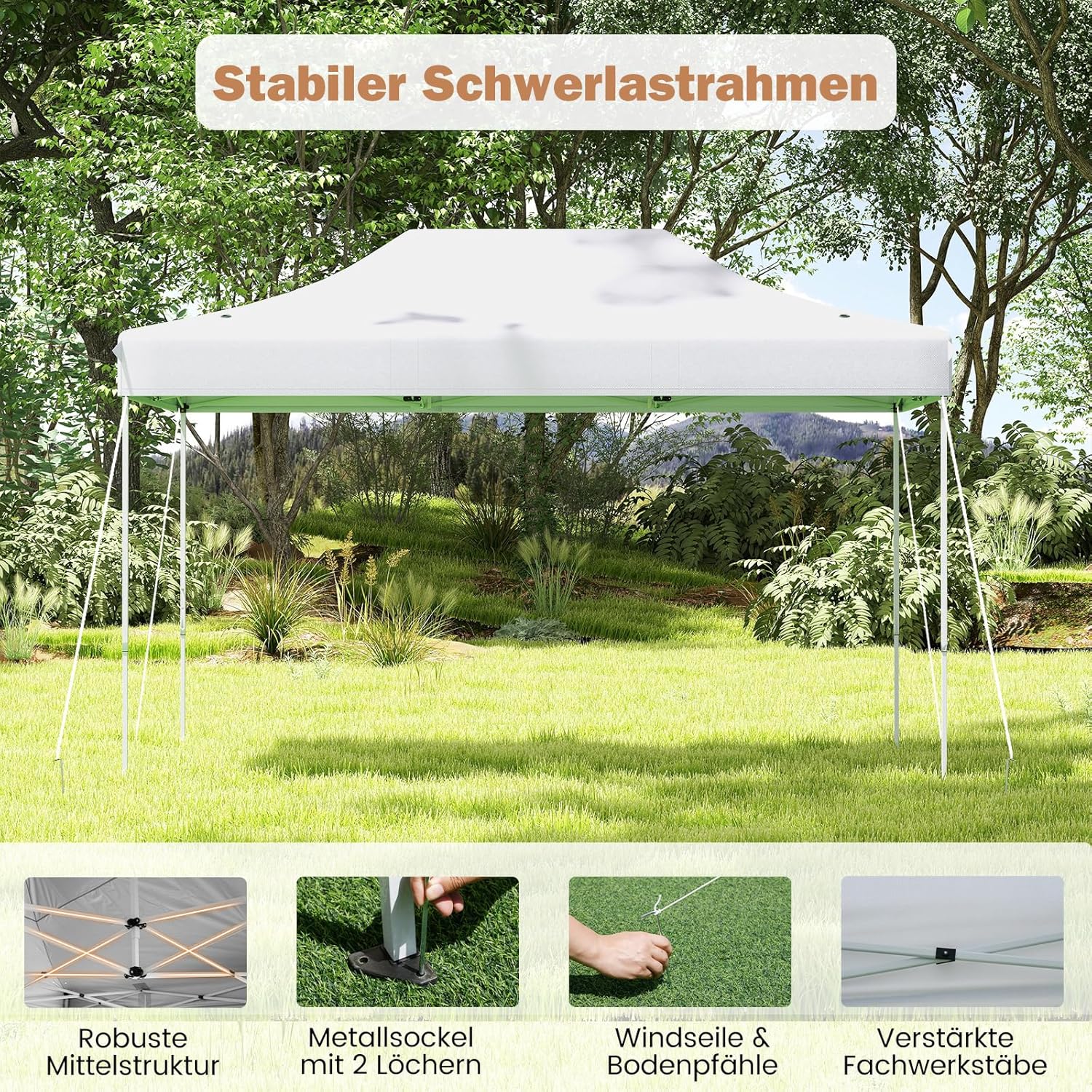 COSTWAY 3x4,5 m Faltpavillon, Pop Up Pavillon Höhenverstellbar mit Rollentasche, 4 Seilen, 8 Heringen, Wasserdicht Gartenpavillon Gartenzelt Partyzelt für Party Hochzeit (Weiß)