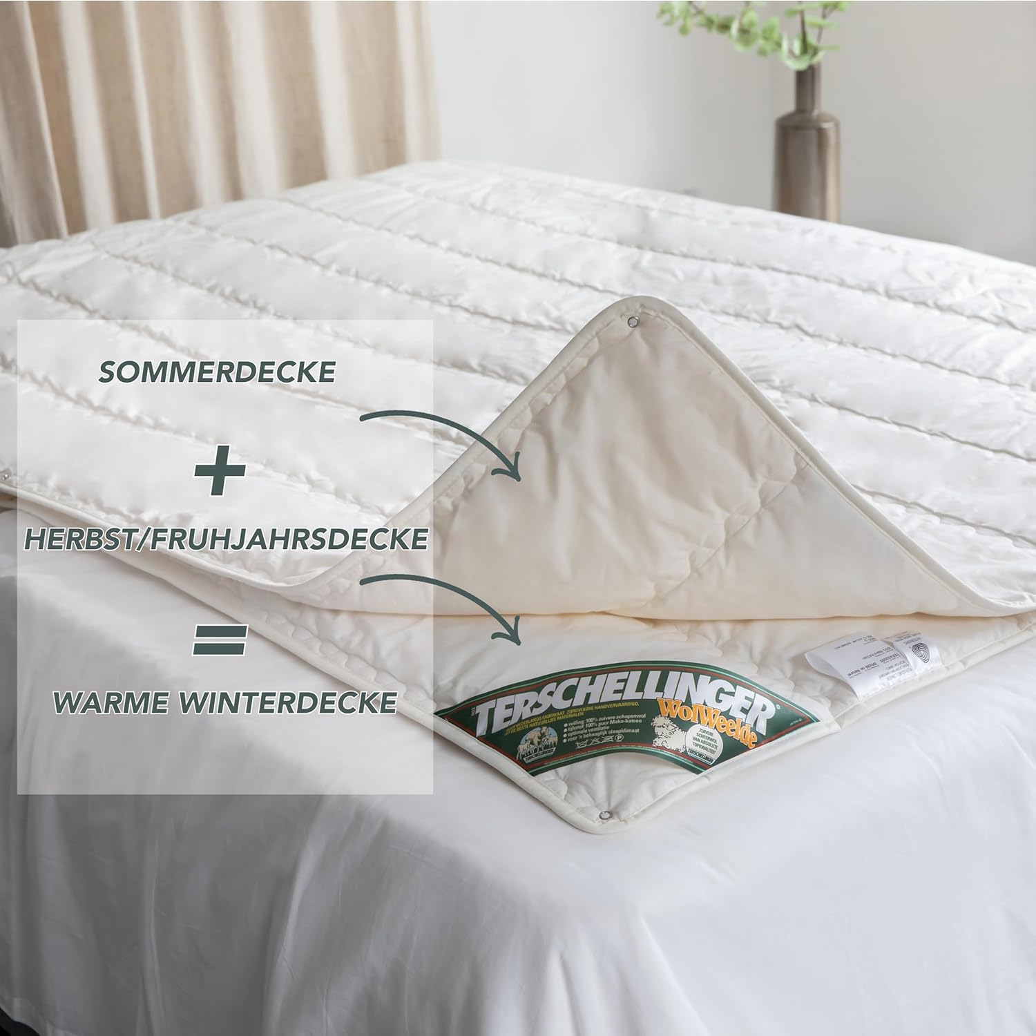 Terschellinger 4-Jahreszeitendecke - Bettdecke aus 100% IWS-Schurwolle - Hochwertiges Ganzjahr Wolle Bettdecke - Woolmark Zertifiziert - 240 x 220 cm
