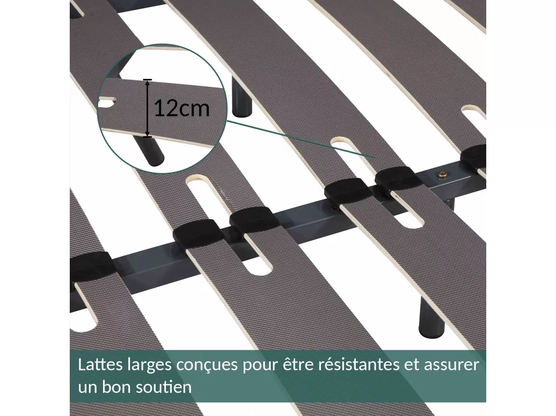 Sommier Robuflex 140 x 190 cm - Pieds inclus - Confort Morphologique avec Lattes Larges