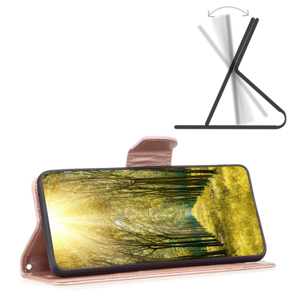 Samsung Galaxy S23 Ultra 5G Leder Tasche mit Kartenfach   Handschlaufe Schmetterling - Roségold
