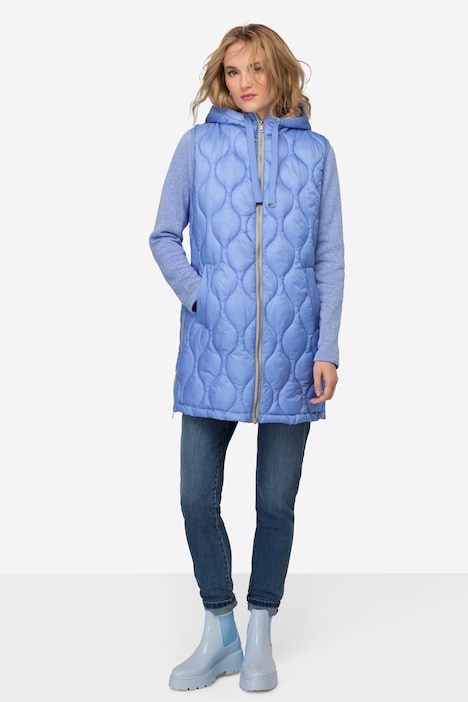 Steppweste, wasserabweisend, Longform, Kapuze, 2-Wege-Zipper, Saum-Zipper