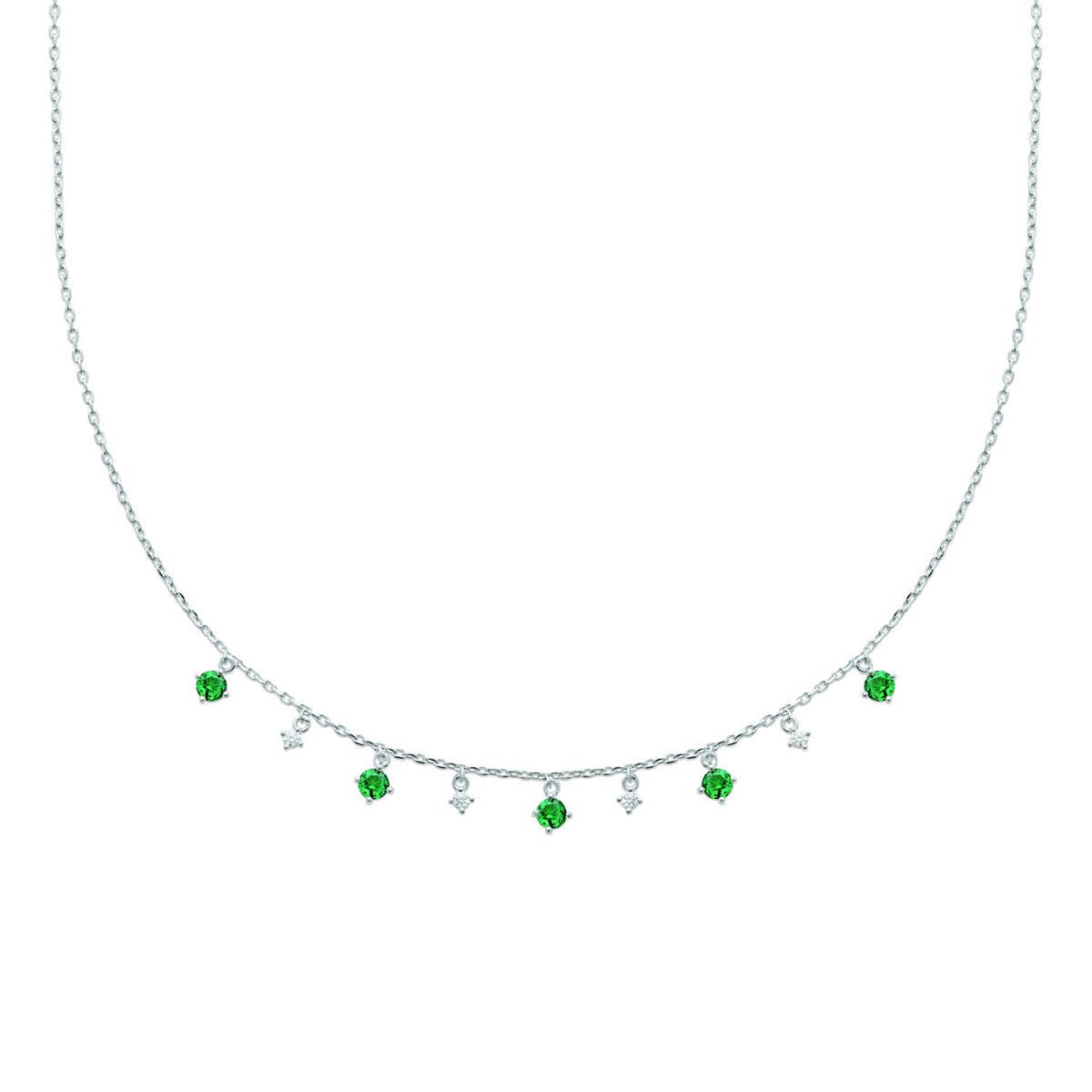 Collier Brillaxis argent rhodié pampilles oxydesverts et blancs
