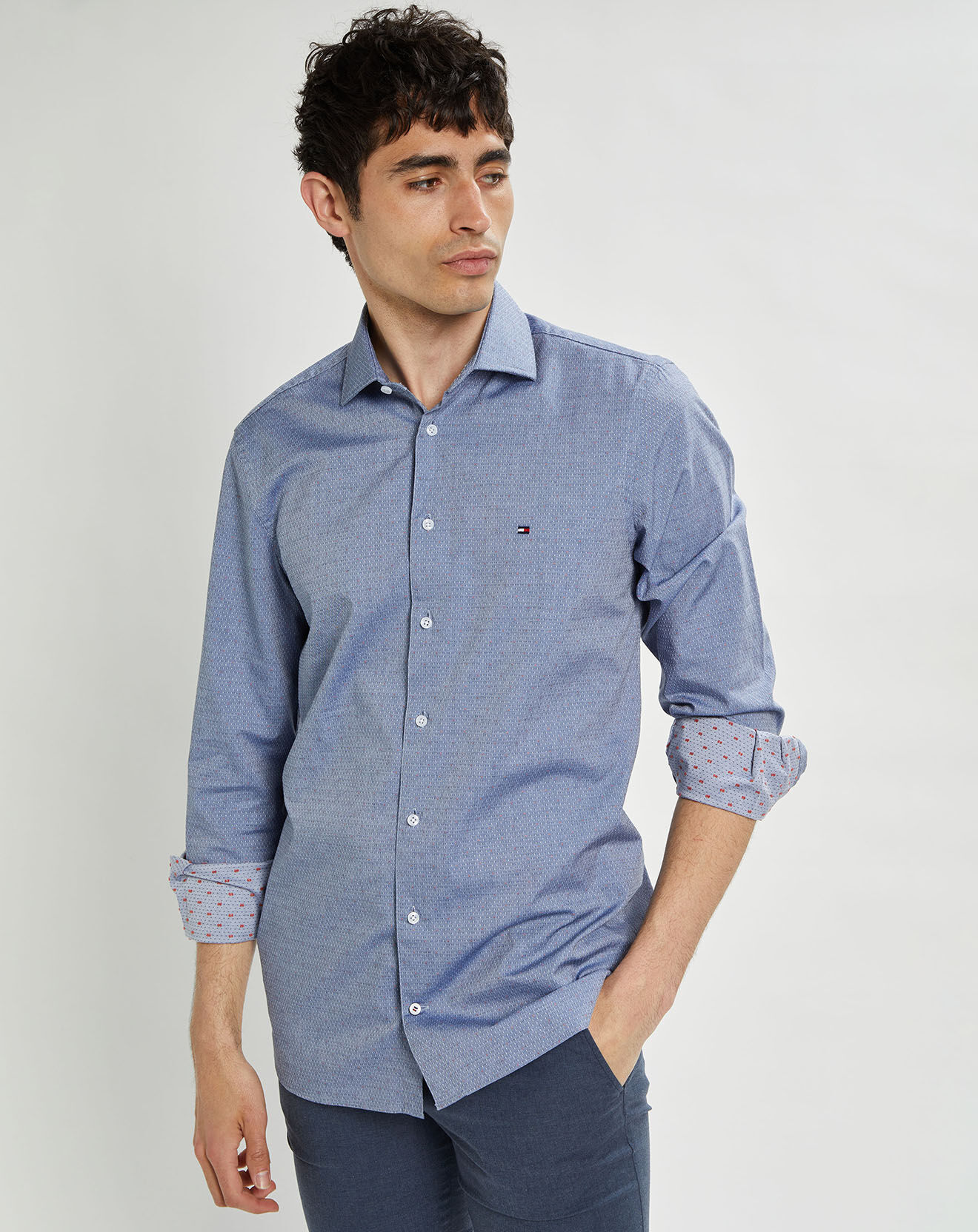 Tommy Hilfiger Chemise slim à pois bleue