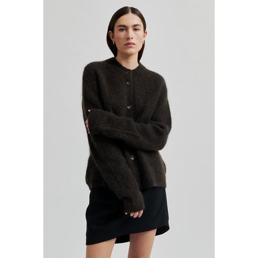 Second Female Brook Knit Rib Cardigan, Mulch, L