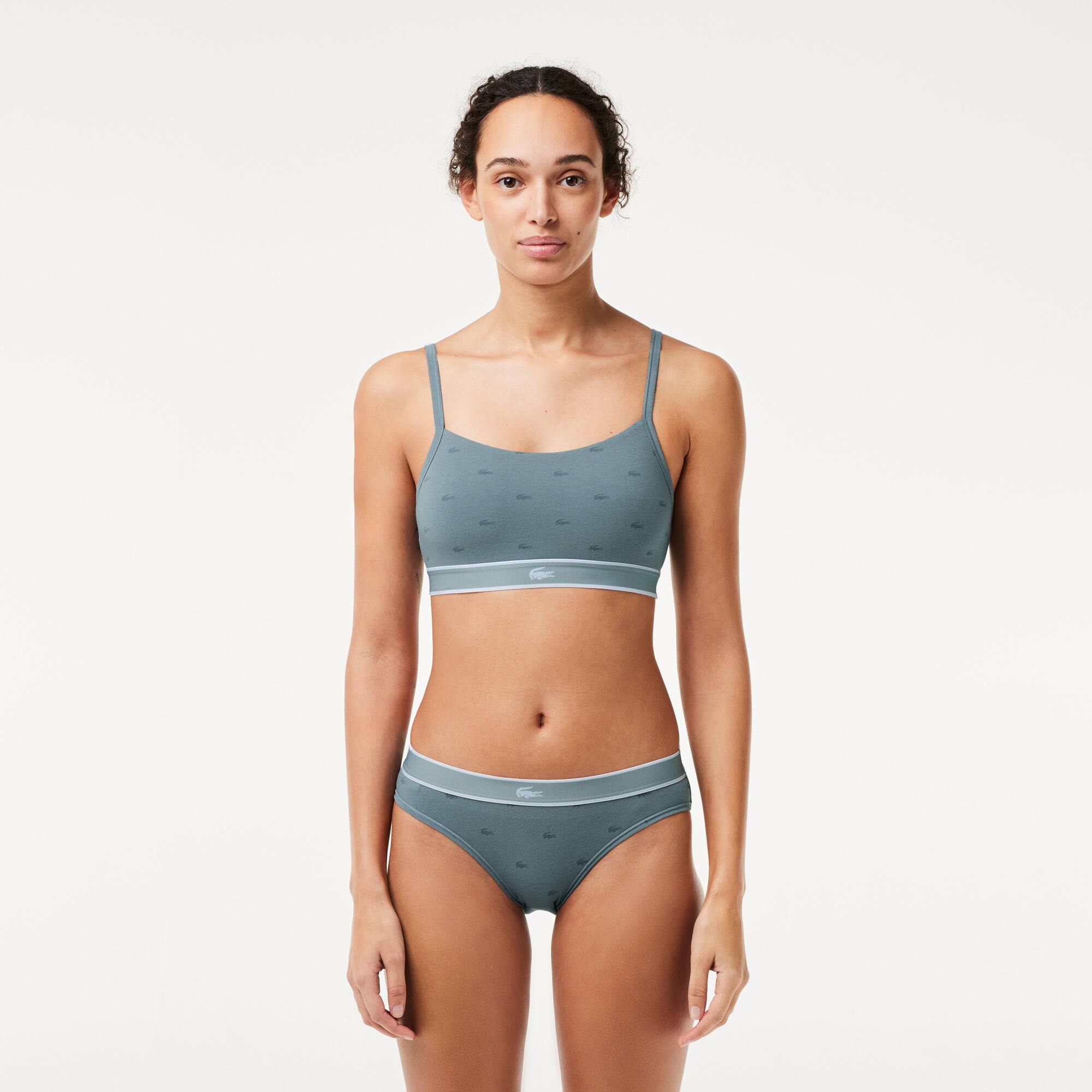 Brassière avec imprimé crocodile en coton stretch Brassières - Gris - Lacoste - Femme