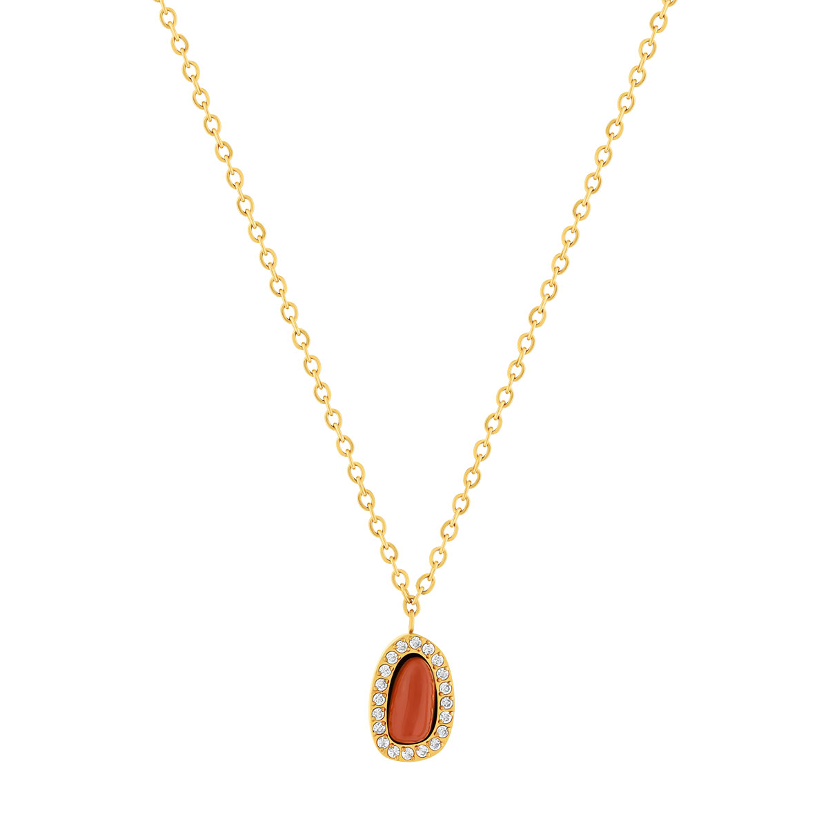 Collier acier doré aventurine orange et zirconias 45 cm