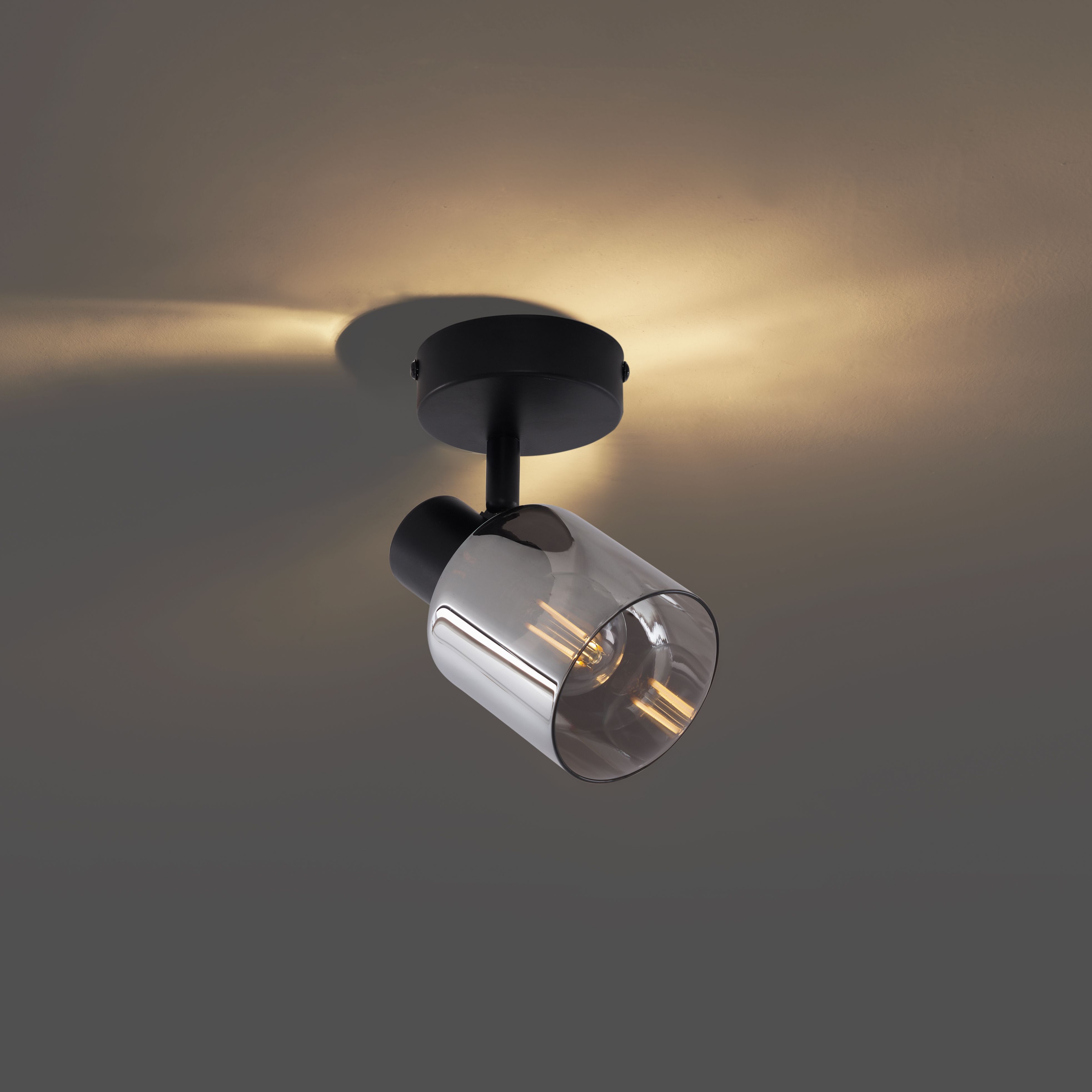 Moderne plafondlamp zwart met smoke glas rond - Cilin