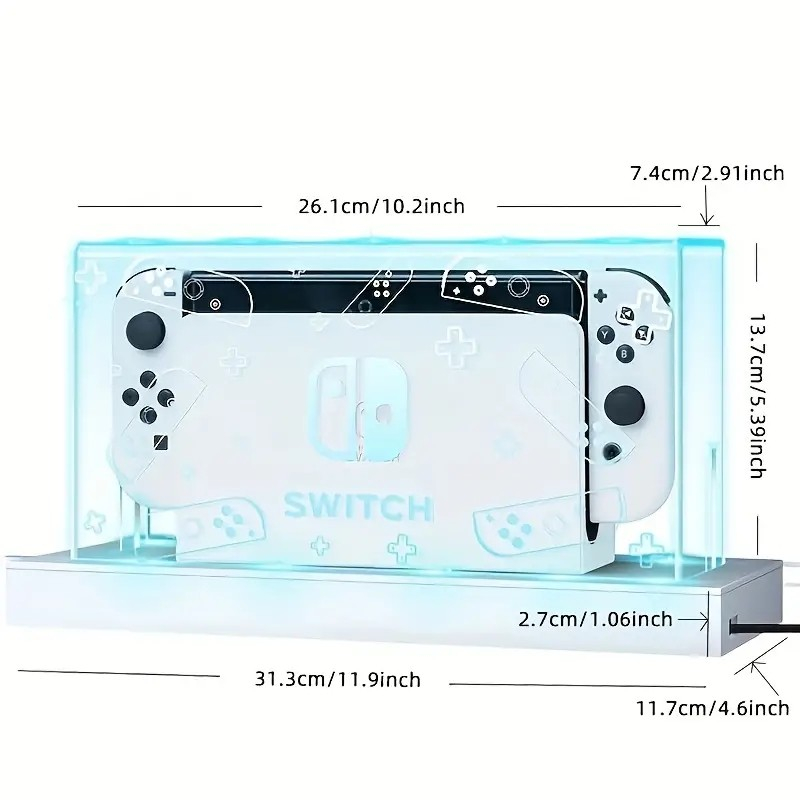 Nintendo Switch / OLED Acryl Staubschutz Box zum Verstauen und Ausstellen mit RGB Beleuchtung - Transparent