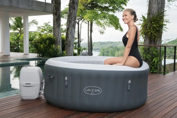 Bestway 60009, 669 L, 4 person(er), Rund, Boble/Jet massage, Acrylonitrilbutadienstyren, PVC, Grå, Hvid