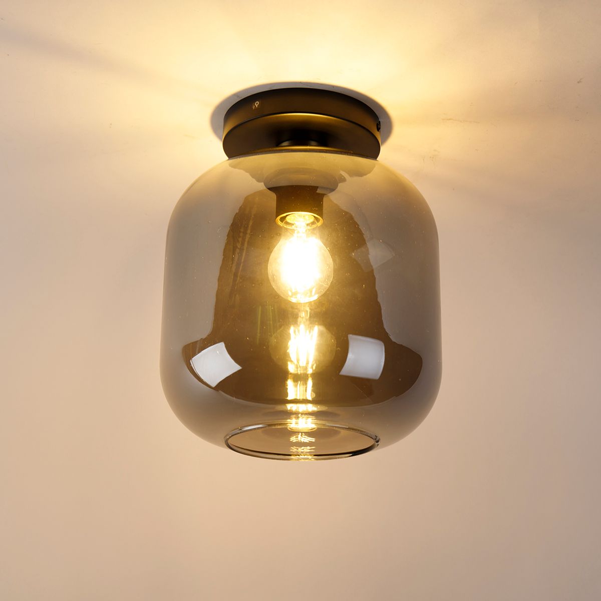 Smart plafondlamp zwart met goud en smoke glas incl. Wifi A60 - Zuzanna