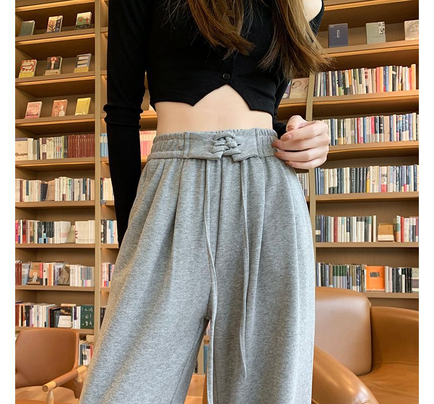 PERKARP - Hoge taille, effen, losse joggingbroek met strikbandjes