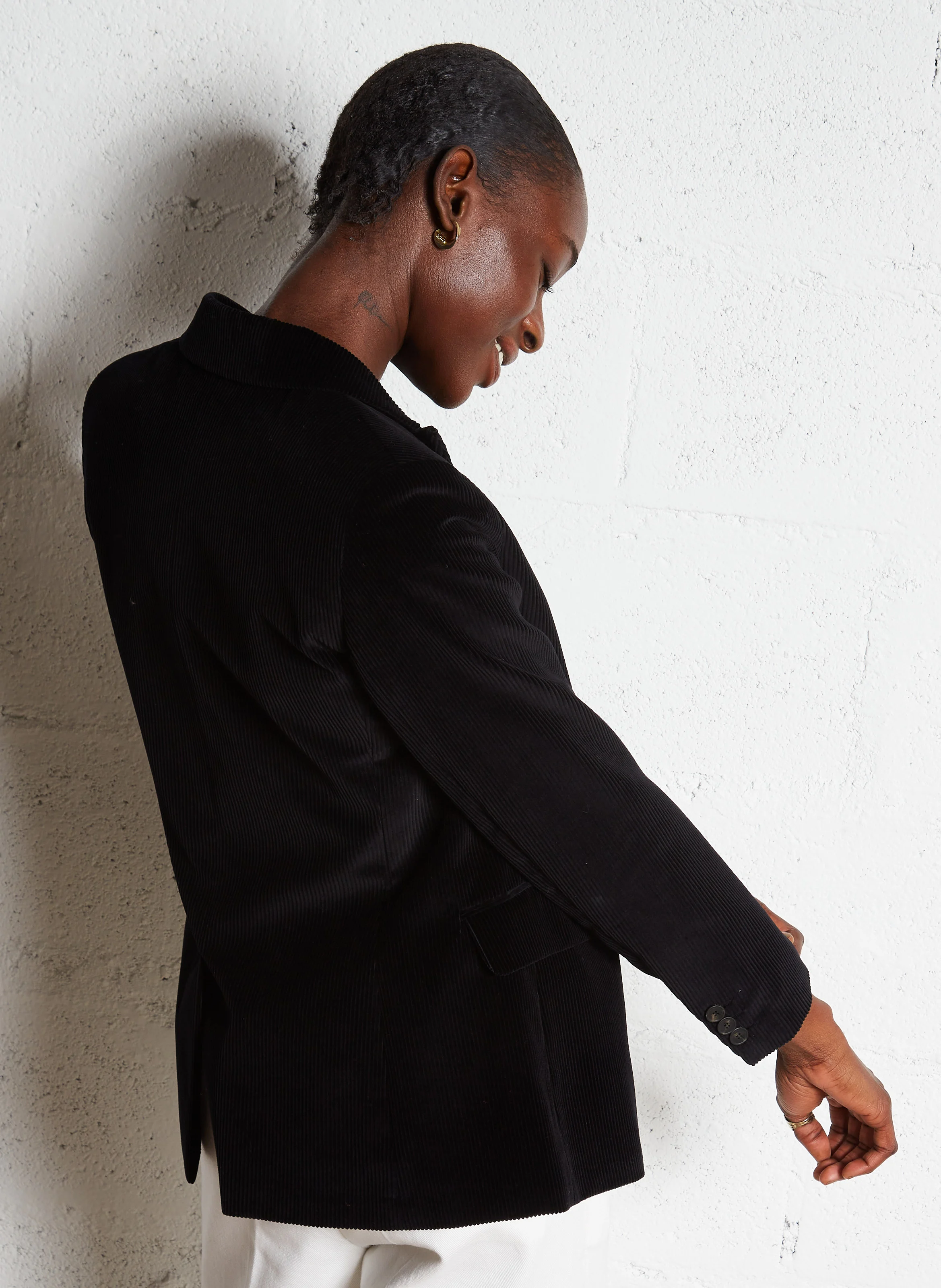 KATANGA - Veste ajustée col tailleur en velours de coton côtelé | Noir