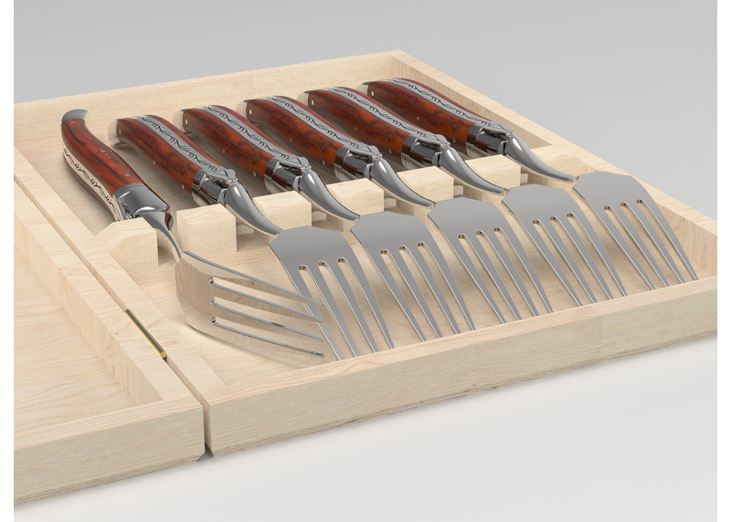 Service de 6 fourchettes Laguiole avec un manche en bois de cocobolo et mitres en acier inoxydable