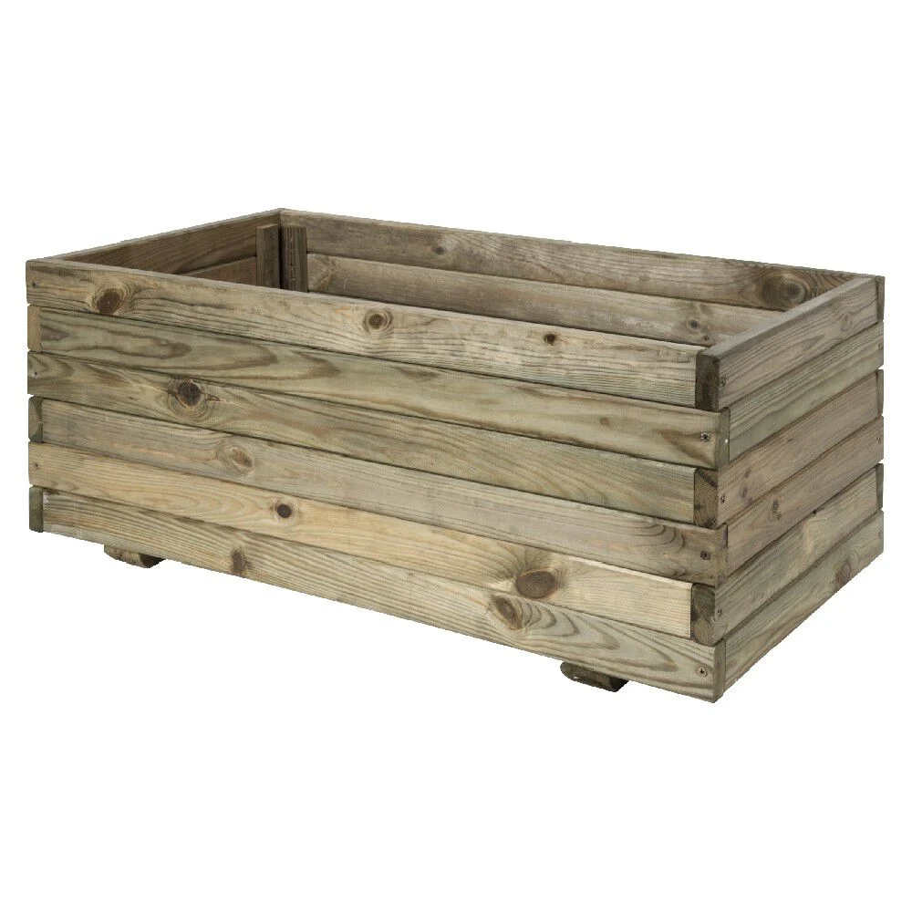 Jardinière bac en bois rectangulaire naturel