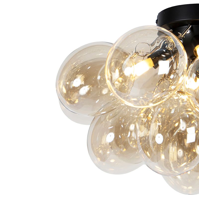 Design plafondlamp zwart met amber glas 4-lichts - Uvas