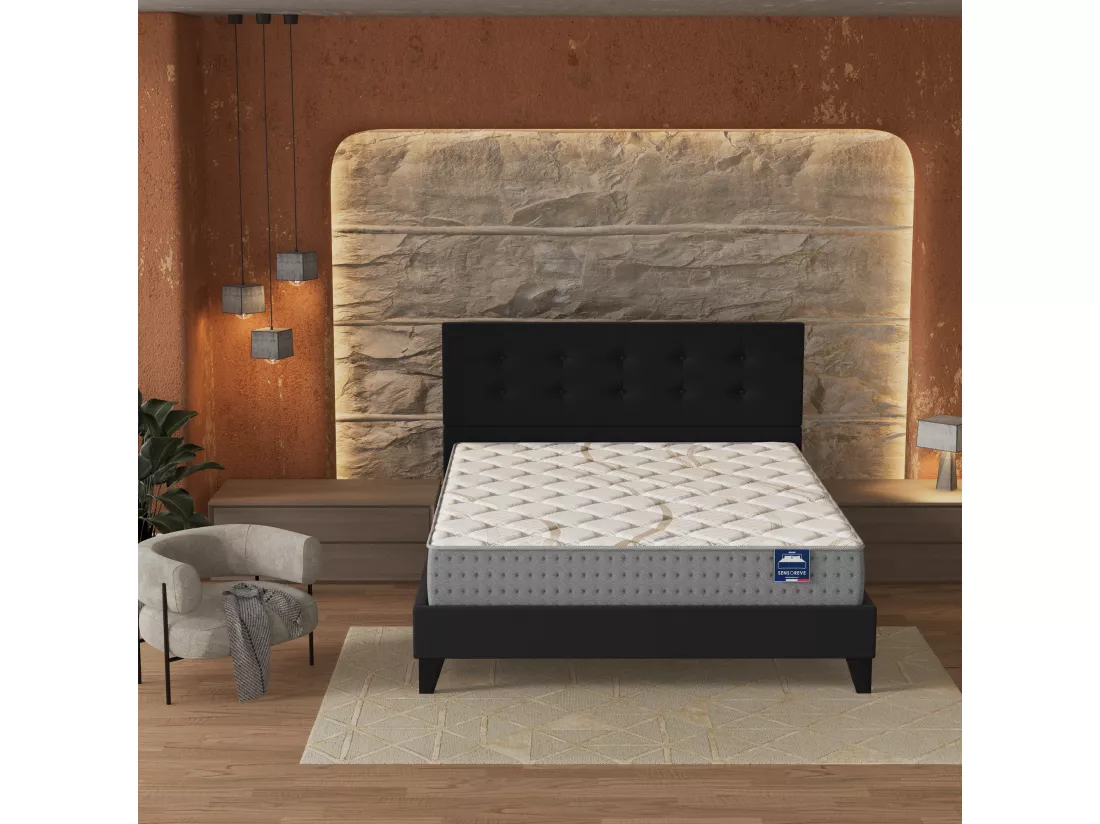 Ensemble Matelas + Lit Avec Tête De Lit 140x190 Cm, Essem 25cm D’épaisseur Mousse Haute Densité
