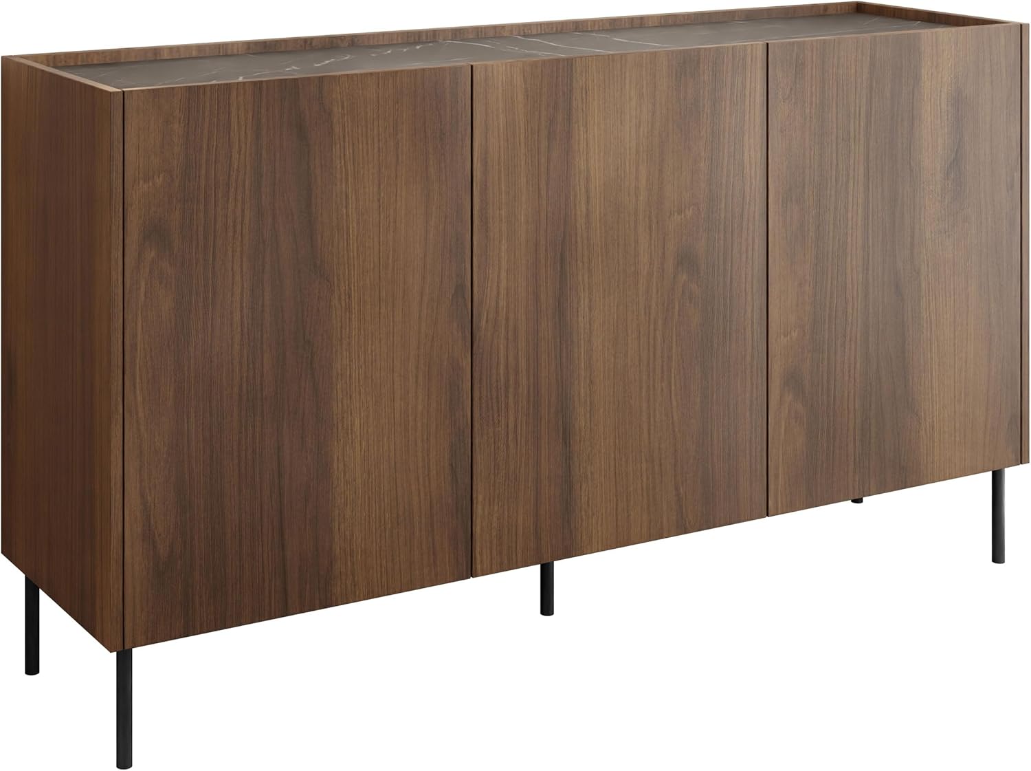 Mirjan24 Kommode Tewos K144, Türkommode, Aufbewahrungsschrank, Mehrzweckschrank für Wohnzimmer, Esszimmer, Schlafzimmerkommode (Nuss Warmia + Marmor Schwarz)