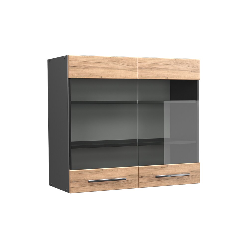 Vicco Hängeglasschrank Küchenschrank Küchenmöbel Fame-Line Anthrazit Eiche modern 80 cm Küche Einbauküche Hängeschrank Glasschrank Drehtür Einlegeboden Küchenzeile