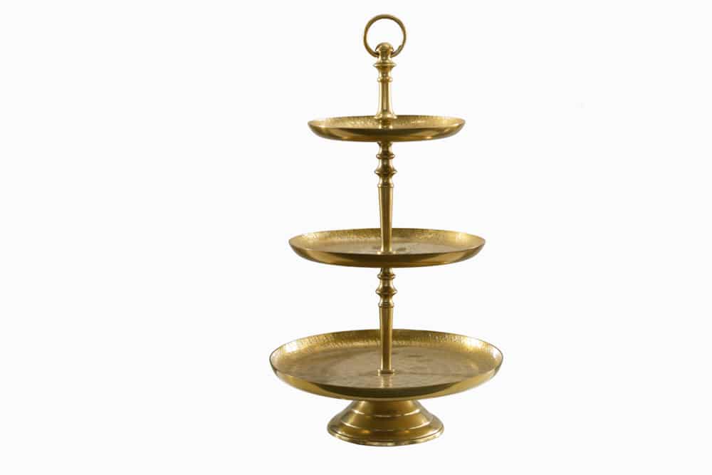 Design Etagere ORIENT 50cm gold im Wild Hammerschlag mit drei Etagen