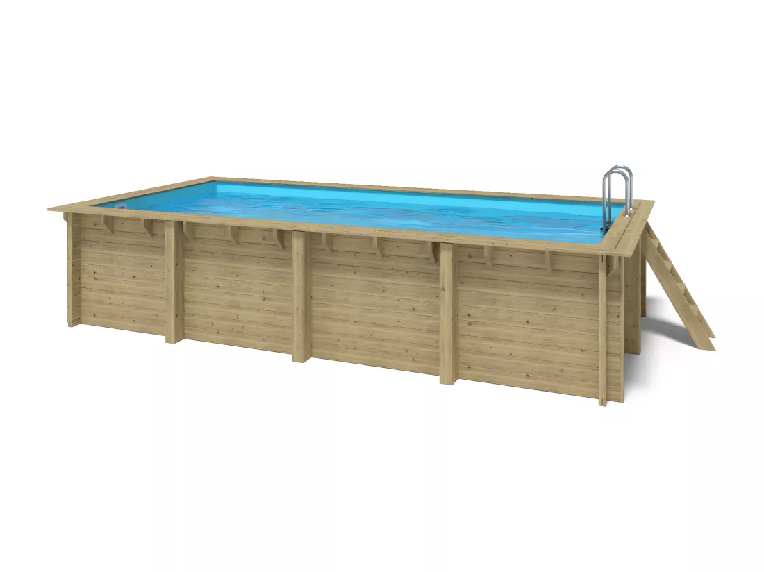 WATERCLIP - Piscine bois FSC rectangulaire 620 x 300 cm - Autoclave IV - Liner 70/100 - Rainurée languette + Filtration 11m3/h + Echelle - ELLY