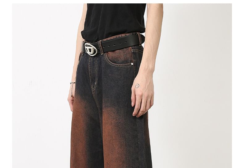 pinkdropper - Mid Rise Washed Wide Leg Jeans