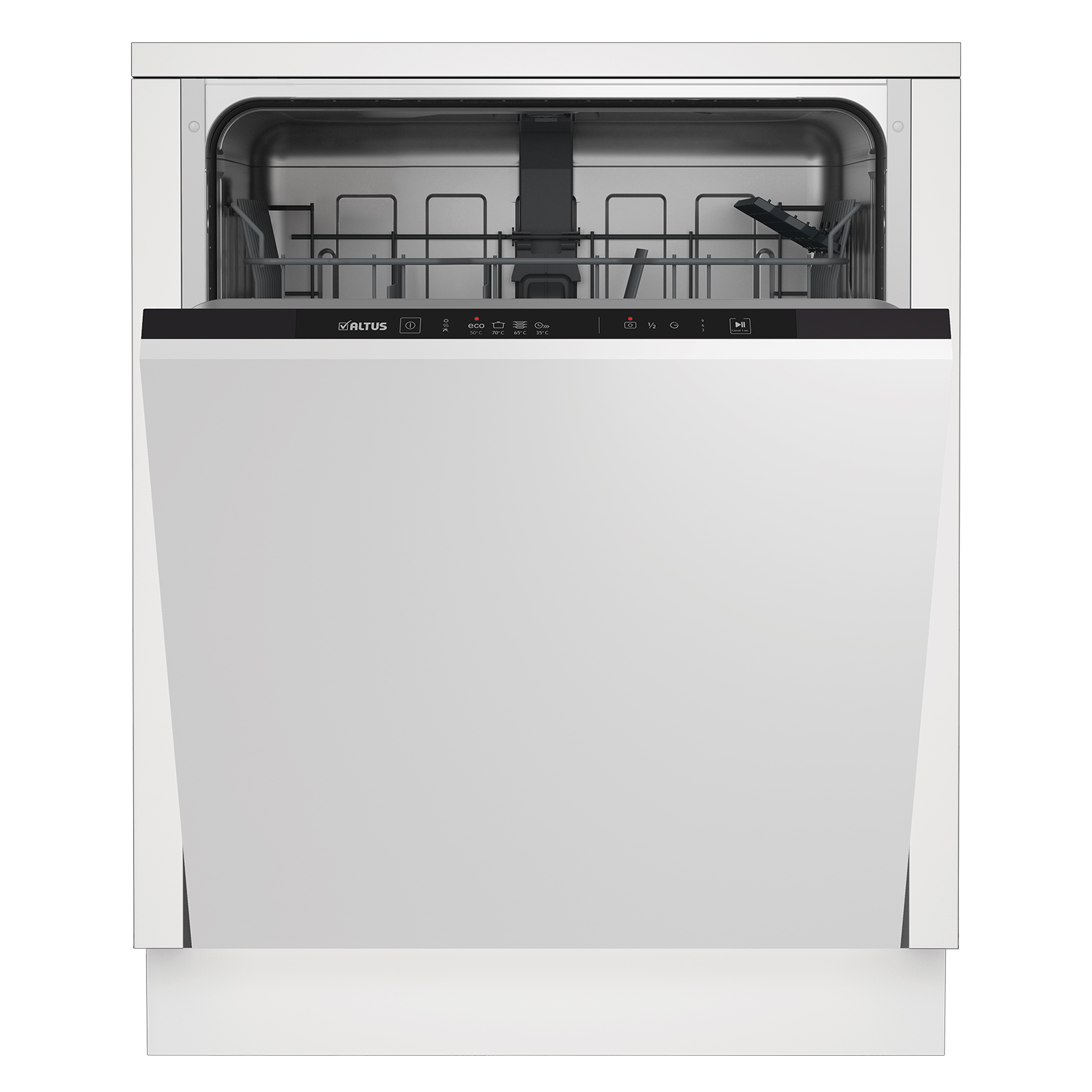 pino Küchenblock PN80 - grafit - Evoke Eiche - mit E-Geräten - Kühlschrank links - 230+150 cm