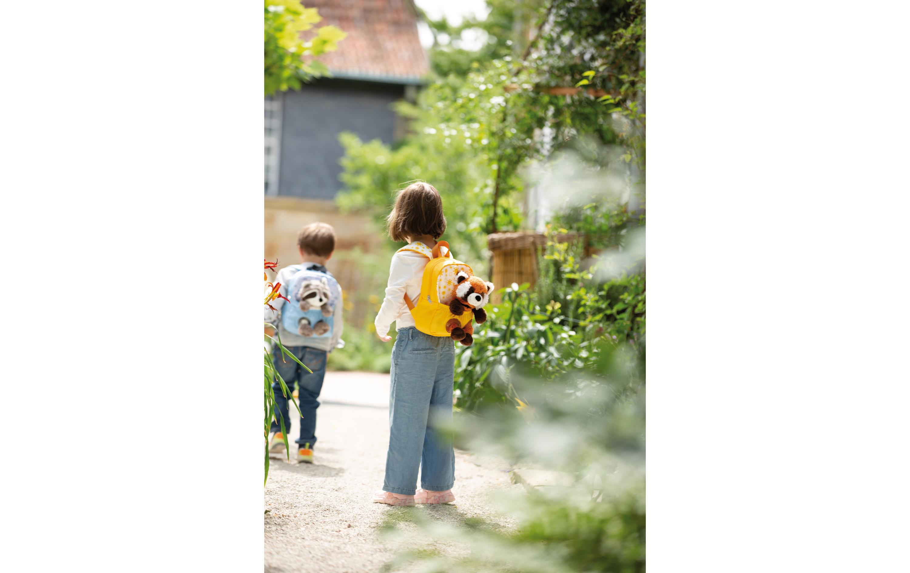 Rucksack hellblau mit WaschbärKindergartenrucksack mit flauschigem Plüsch