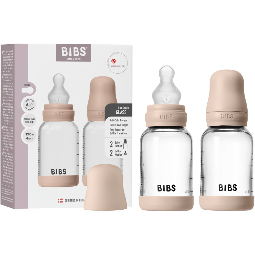 Køb Bibs Blush Glass Baby Flaske Round Silikone 2-Pak 120 Ml Slow Flow