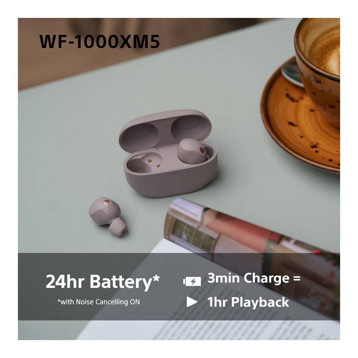 Sony WF1000XM5P helt trådløse in-ear hodetelefoner (smoky pink)
