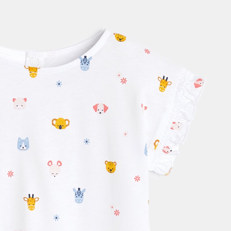 T-shirt manches smockées blanc bébé fille Gris ou noir