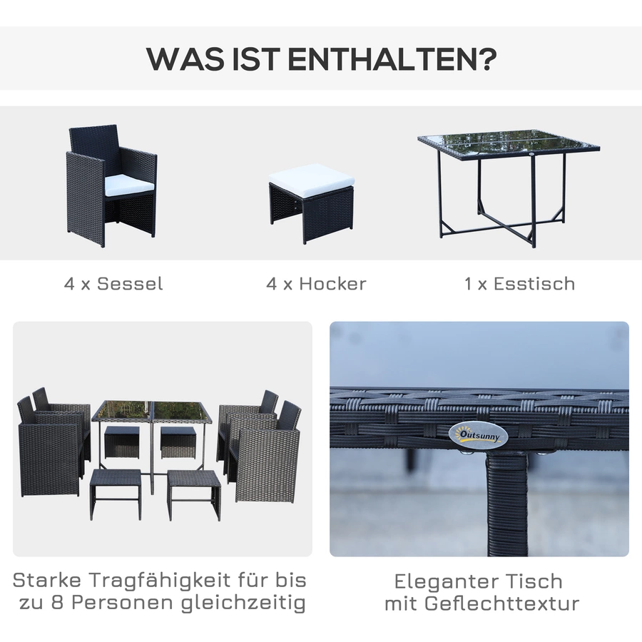 Outsunny Gartenset bestehend aus 9 Teilen und 12 Kissen schwarz