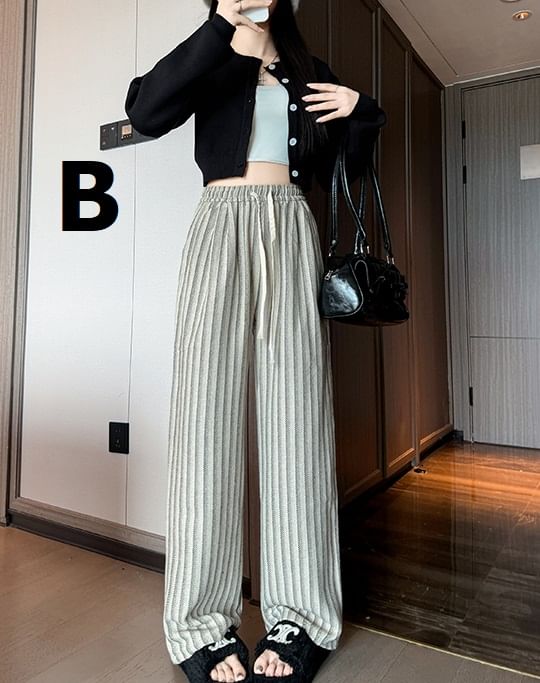 evanesce - Herringbone High Rise Drawstring Knit Wide Leg Pants