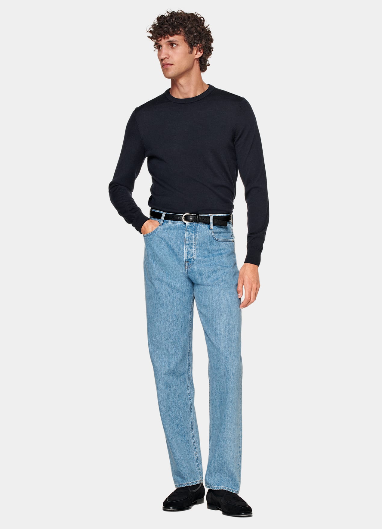 Pull col rond Merino bleu marine