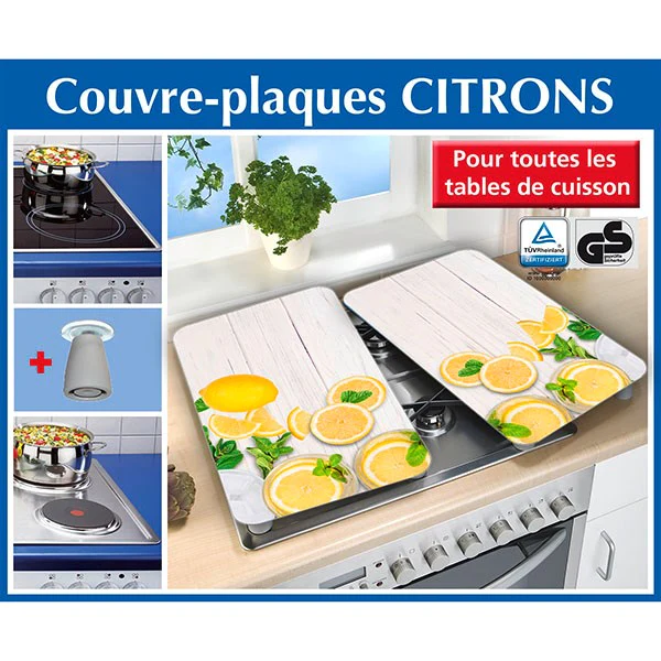 Set 2 couvre-plaques protection motif Citrons Wenko by Maximex
