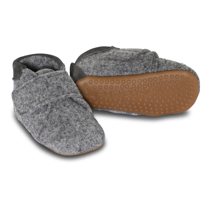 Pom pom Chaussons Scratchs Beginners Laine | Gris