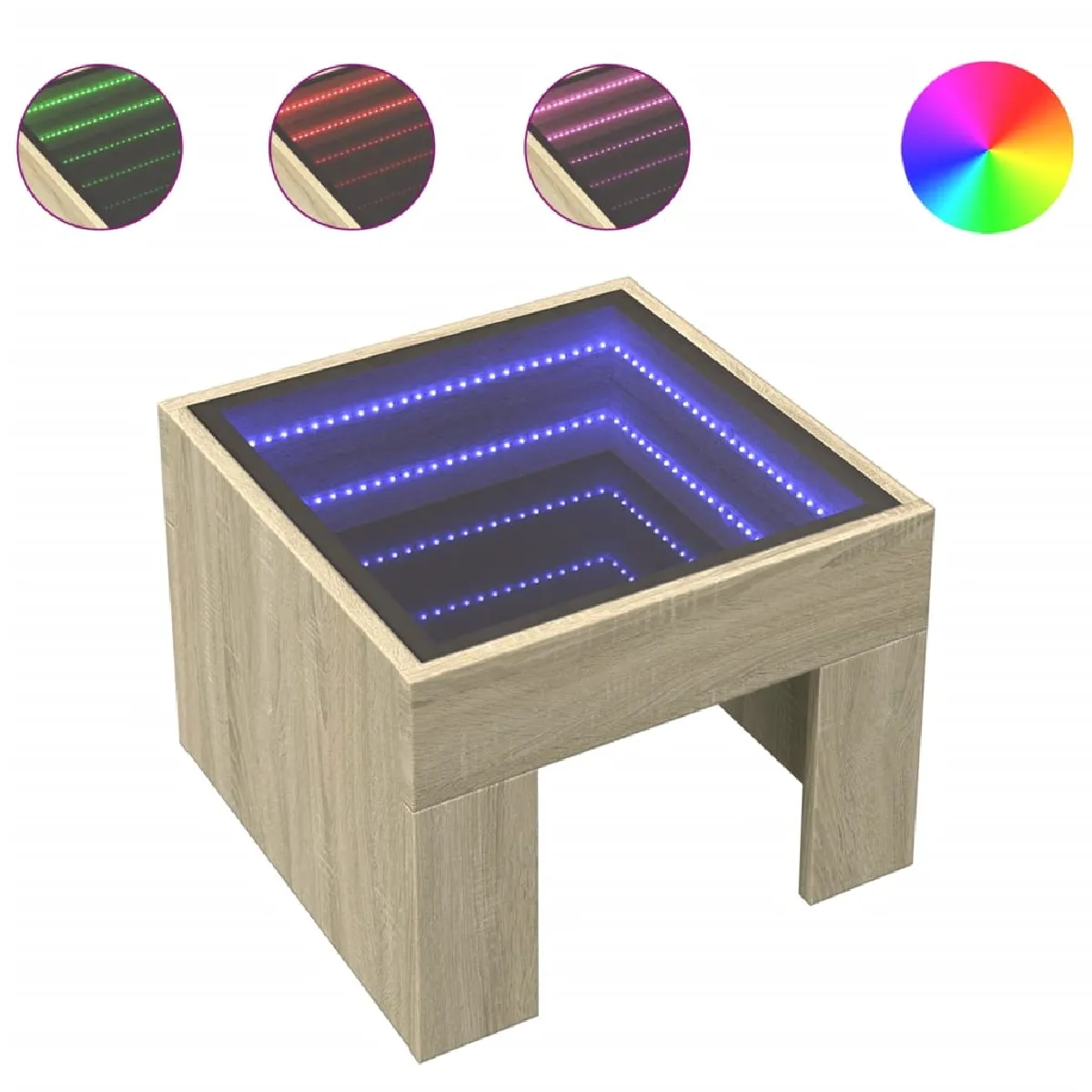 vidaXL Table de chevet LED infini - Chêne sonoma - 40 x 40 x 30 cm