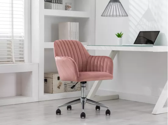 Chaise de bureau - Velours - Rose - Hauteur réglable - ELEANA