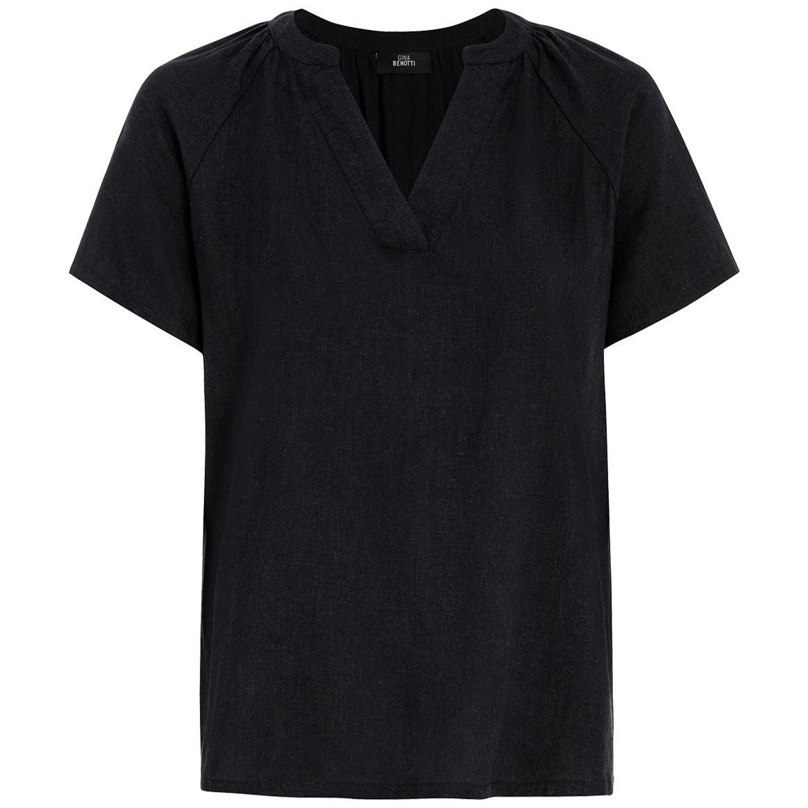 Gina Benotti Damen Leinen-Bluse mit kurzem Stehkragen schwarz