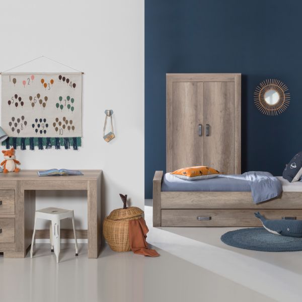 Kidsmill Brent Kinderkamer Oldwood | Bed 90 x 200 cm   Bureau   Kast 3-Deurs