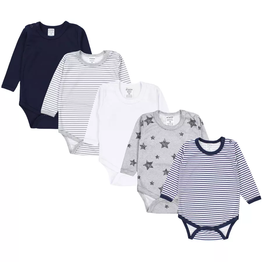TupTam Jungen Baby Body Langarm 5er Pack grauweiß