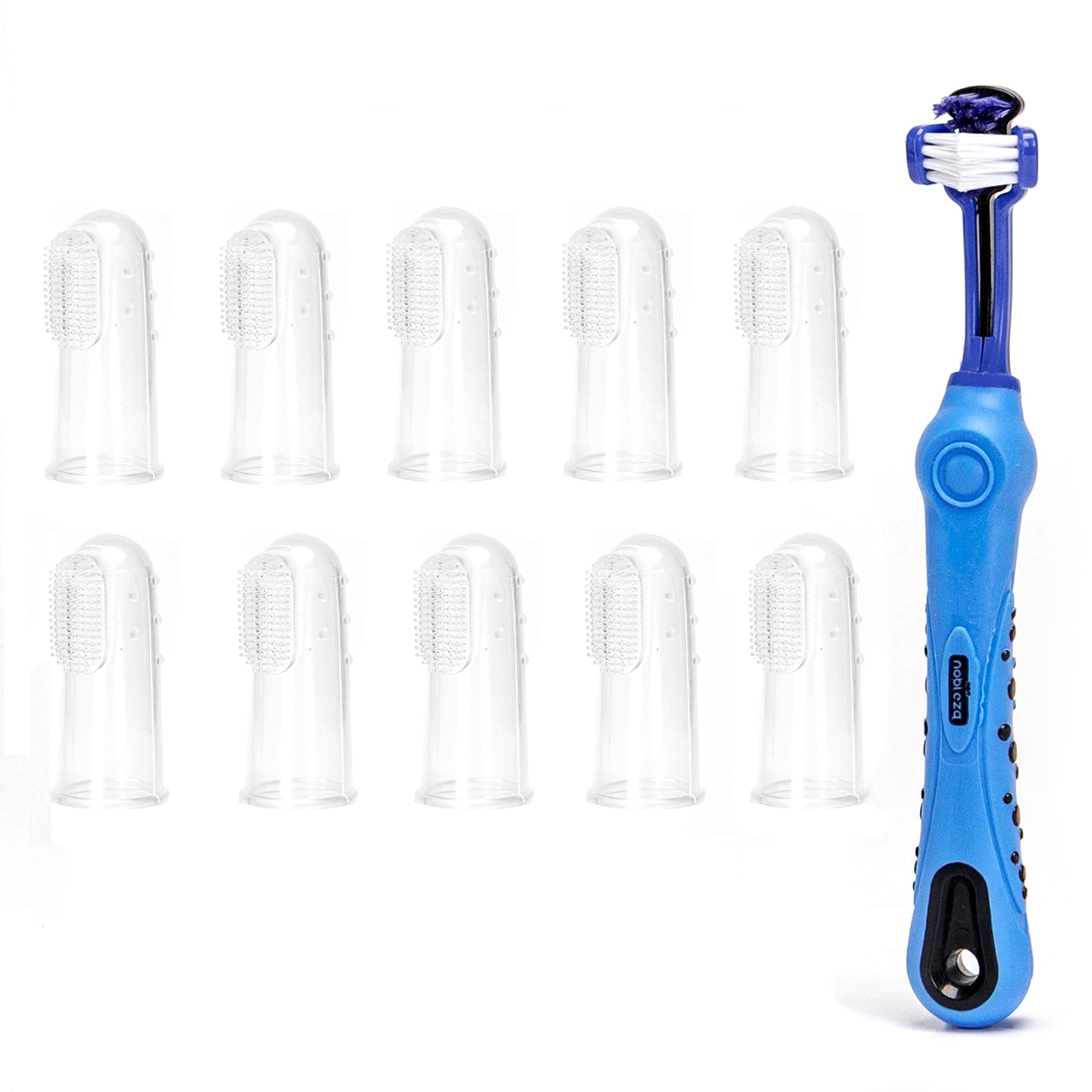 Nobleza - Escova de Dentes para Cães, 1 Escova de Dentes Giratória 360 Graus, Kit com 10 Escovas de Dentes de Dedo, Para Limpeza dos Dentes de Cães e Gatos